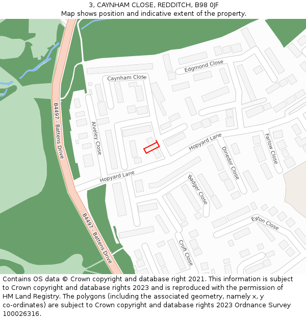 3, CAYNHAM CLOSE, REDDITCH, B98 0JF: Location map and indicative extent of plot