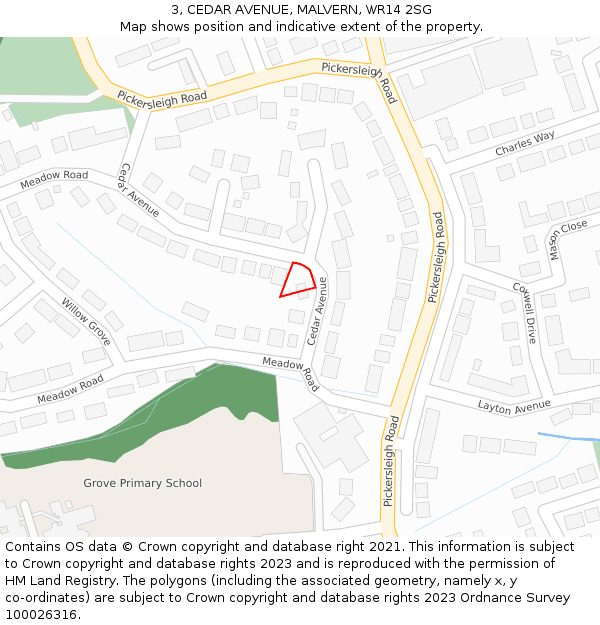 3, CEDAR AVENUE, MALVERN, WR14 2SG: Location map and indicative extent of plot