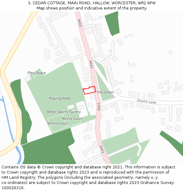 3, CEDAR COTTAGE, MAIN ROAD, HALLOW, WORCESTER, WR2 6PW: Location map and indicative extent of plot