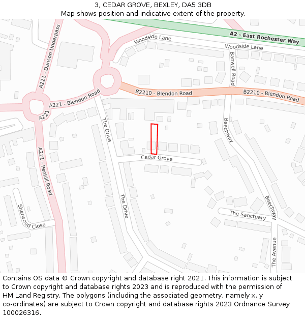 3, CEDAR GROVE, BEXLEY, DA5 3DB: Location map and indicative extent of plot