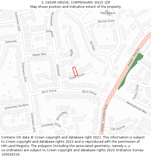 3, CEDAR GROVE, CHIPPENHAM, SN15 1DF: Location map and indicative extent of plot