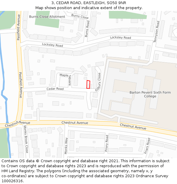 3, CEDAR ROAD, EASTLEIGH, SO50 9NR: Location map and indicative extent of plot