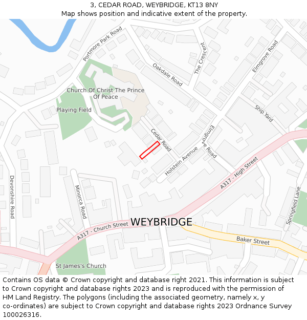 3, CEDAR ROAD, WEYBRIDGE, KT13 8NY: Location map and indicative extent of plot