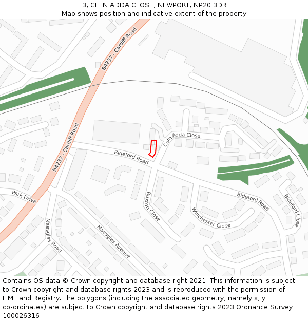 3, CEFN ADDA CLOSE, NEWPORT, NP20 3DR: Location map and indicative extent of plot