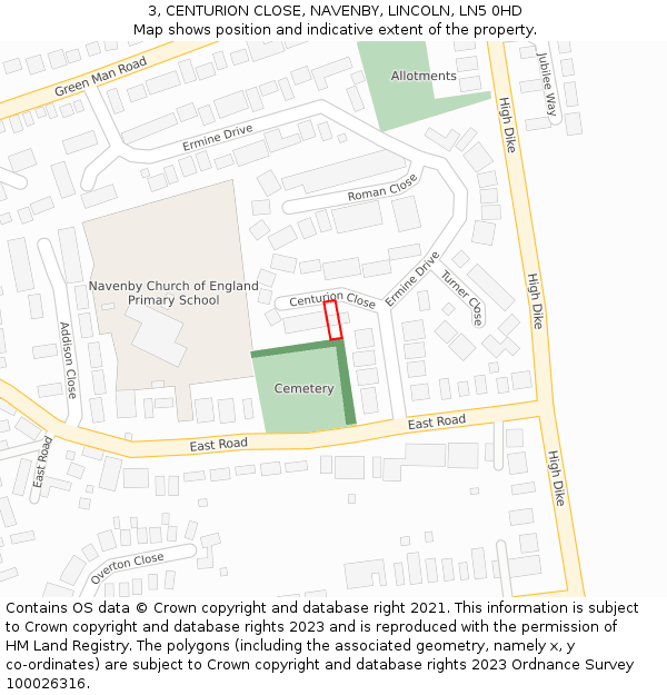 3, CENTURION CLOSE, NAVENBY, LINCOLN, LN5 0HD: Location map and indicative extent of plot