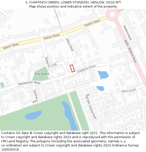 3, CHAFFINCH GREEN, LOWER STONDON, HENLOW, SG16 6FT: Location map and indicative extent of plot