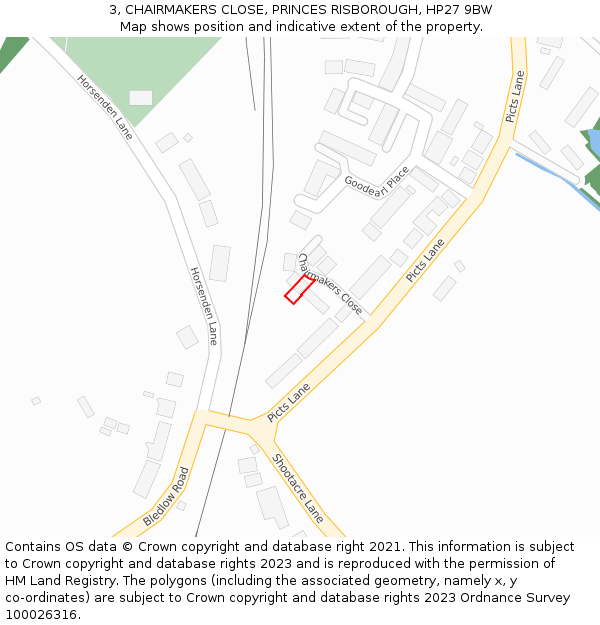 3, CHAIRMAKERS CLOSE, PRINCES RISBOROUGH, HP27 9BW: Location map and indicative extent of plot