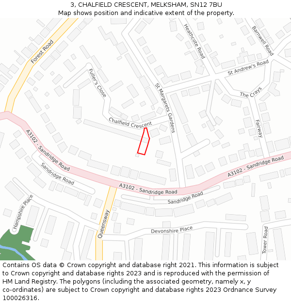 3, CHALFIELD CRESCENT, MELKSHAM, SN12 7BU: Location map and indicative extent of plot