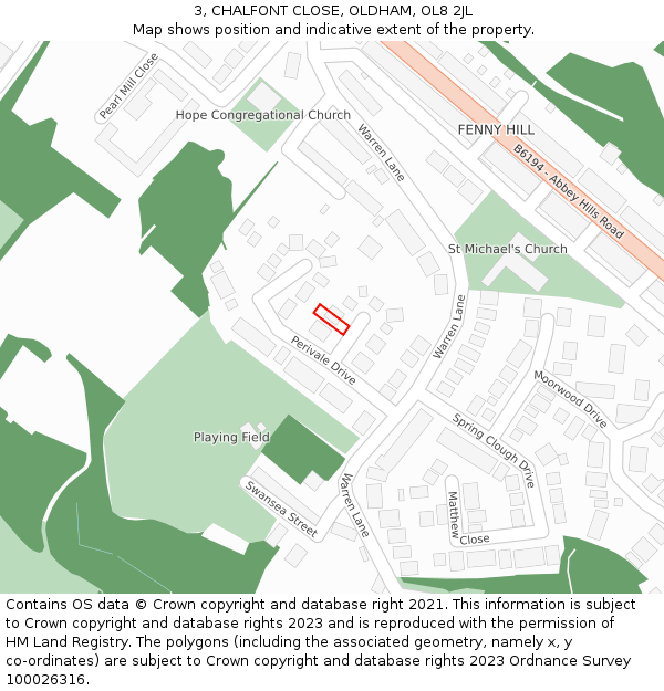 3, CHALFONT CLOSE, OLDHAM, OL8 2JL: Location map and indicative extent of plot