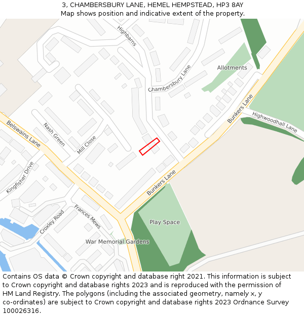 3, CHAMBERSBURY LANE, HEMEL HEMPSTEAD, HP3 8AY: Location map and indicative extent of plot