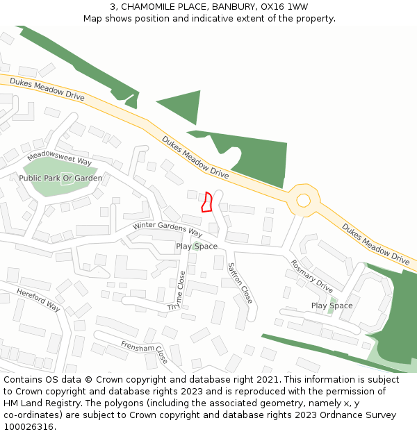 3, CHAMOMILE PLACE, BANBURY, OX16 1WW: Location map and indicative extent of plot