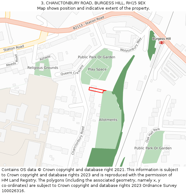 3, CHANCTONBURY ROAD, BURGESS HILL, RH15 9EX: Location map and indicative extent of plot