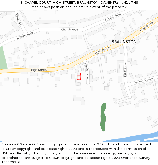 3, CHAPEL COURT, HIGH STREET, BRAUNSTON, DAVENTRY, NN11 7HS: Location map and indicative extent of plot