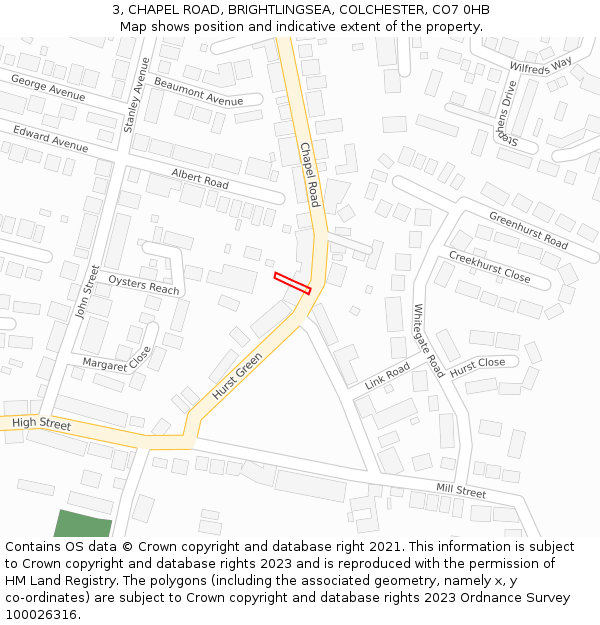 3, CHAPEL ROAD, BRIGHTLINGSEA, COLCHESTER, CO7 0HB: Location map and indicative extent of plot