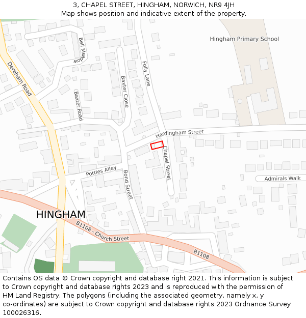 3, CHAPEL STREET, HINGHAM, NORWICH, NR9 4JH: Location map and indicative extent of plot