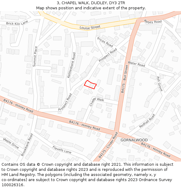 3, CHAPEL WALK, DUDLEY, DY3 2TR: Location map and indicative extent of plot