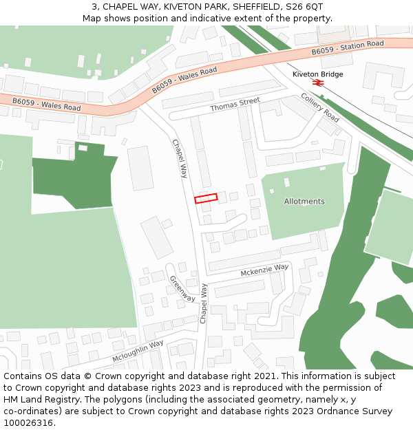 3, CHAPEL WAY, KIVETON PARK, SHEFFIELD, S26 6QT: Location map and indicative extent of plot