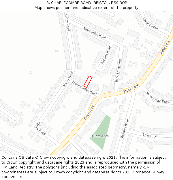 3, CHARLECOMBE ROAD, BRISTOL, BS9 3QP: Location map and indicative extent of plot