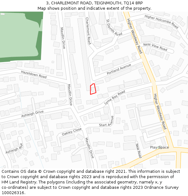 3, CHARLEMONT ROAD, TEIGNMOUTH, TQ14 8RP: Location map and indicative extent of plot