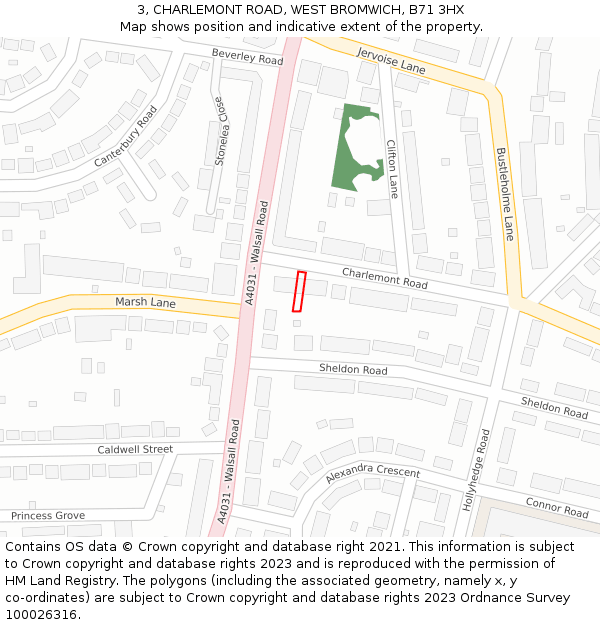 3, CHARLEMONT ROAD, WEST BROMWICH, B71 3HX: Location map and indicative extent of plot