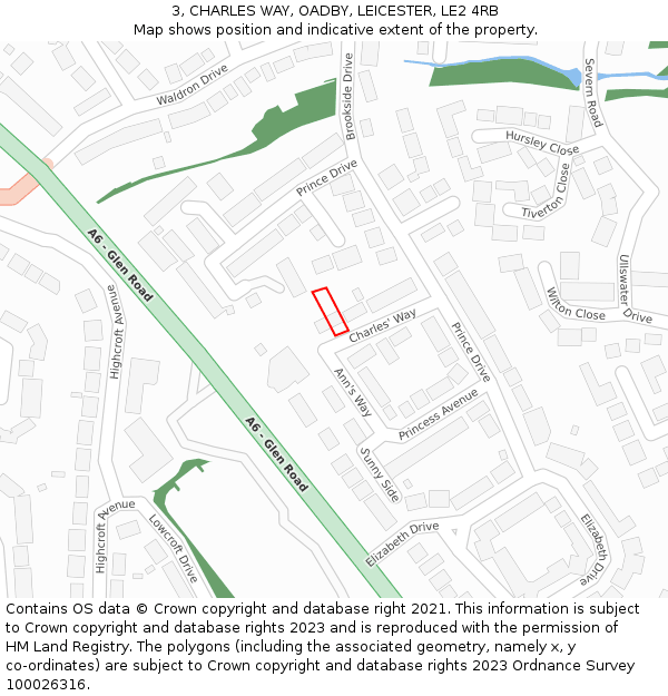 3, CHARLES WAY, OADBY, LEICESTER, LE2 4RB: Location map and indicative extent of plot
