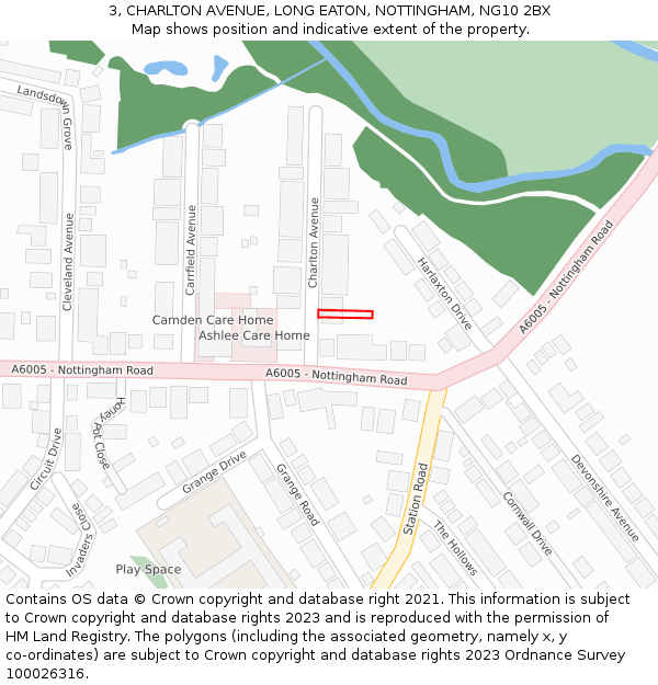 3, CHARLTON AVENUE, LONG EATON, NOTTINGHAM, NG10 2BX: Location map and indicative extent of plot