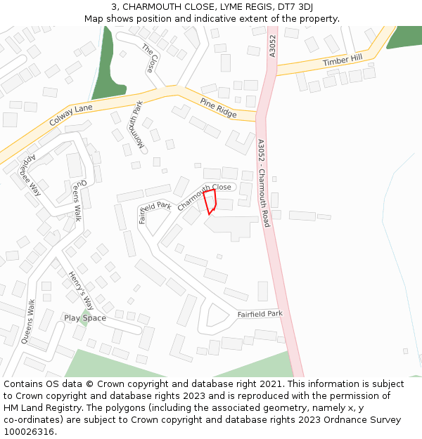 3, CHARMOUTH CLOSE, LYME REGIS, DT7 3DJ: Location map and indicative extent of plot