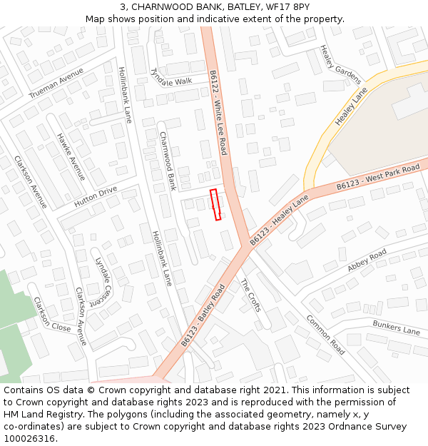 3, CHARNWOOD BANK, BATLEY, WF17 8PY: Location map and indicative extent of plot