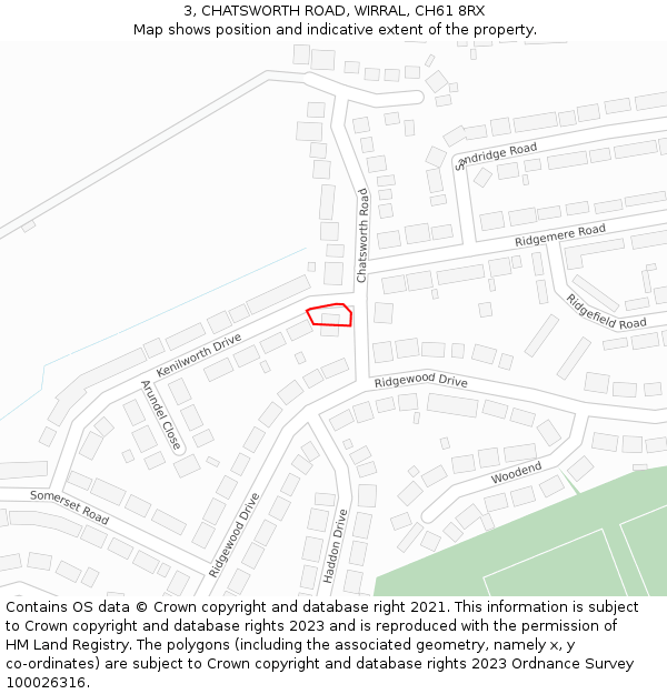 3, CHATSWORTH ROAD, WIRRAL, CH61 8RX: Location map and indicative extent of plot