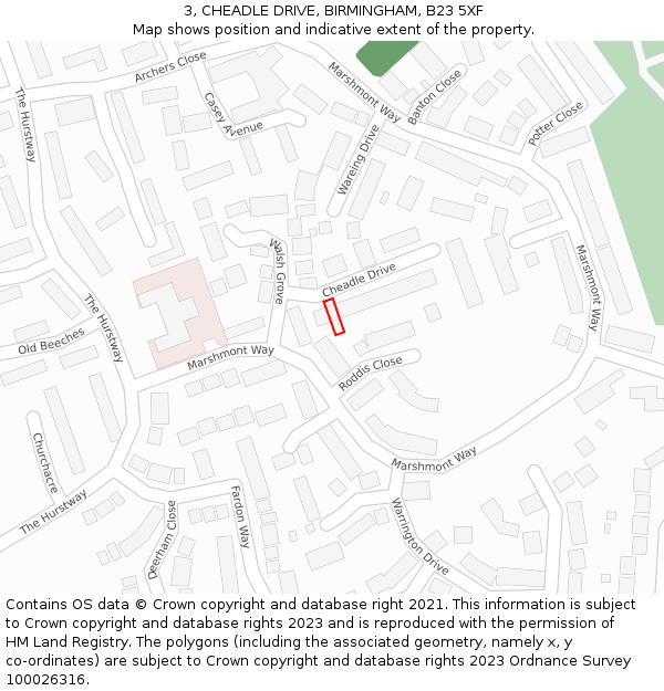 3, CHEADLE DRIVE, BIRMINGHAM, B23 5XF: Location map and indicative extent of plot