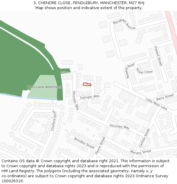 3, CHENDRE CLOSE, PENDLEBURY, MANCHESTER, M27 6HJ: Location map and indicative extent of plot