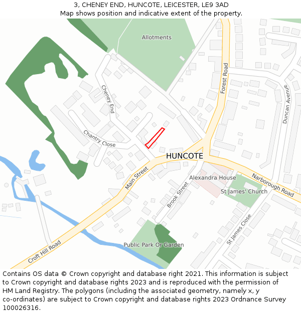 3, CHENEY END, HUNCOTE, LEICESTER, LE9 3AD: Location map and indicative extent of plot