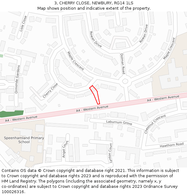 3, CHERRY CLOSE, NEWBURY, RG14 1LS: Location map and indicative extent of plot