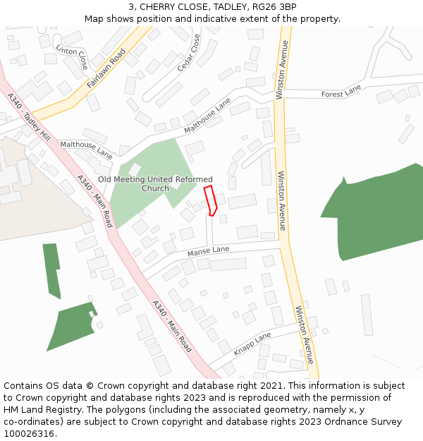 3, CHERRY CLOSE, TADLEY, RG26 3BP: Location map and indicative extent of plot