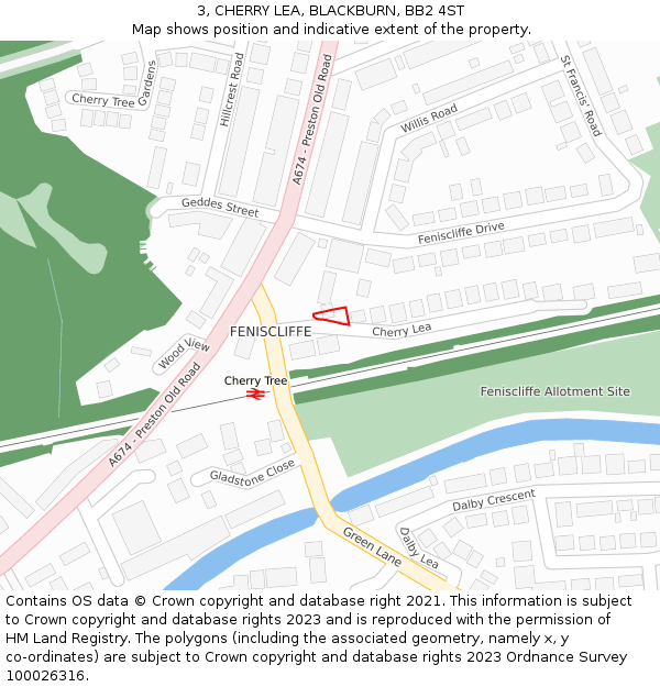 3, CHERRY LEA, BLACKBURN, BB2 4ST: Location map and indicative extent of plot