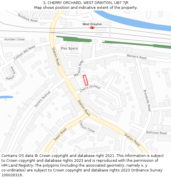 3, CHERRY ORCHARD, WEST DRAYTON, UB7 7JR: Location map and indicative extent of plot