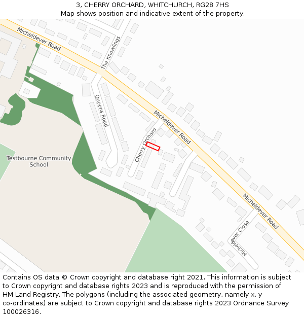 3, CHERRY ORCHARD, WHITCHURCH, RG28 7HS: Location map and indicative extent of plot