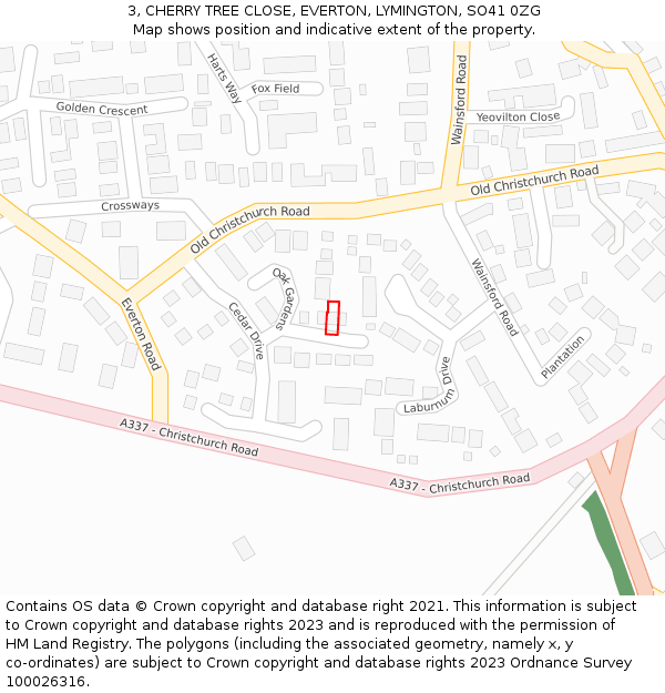 3, CHERRY TREE CLOSE, EVERTON, LYMINGTON, SO41 0ZG: Location map and indicative extent of plot
