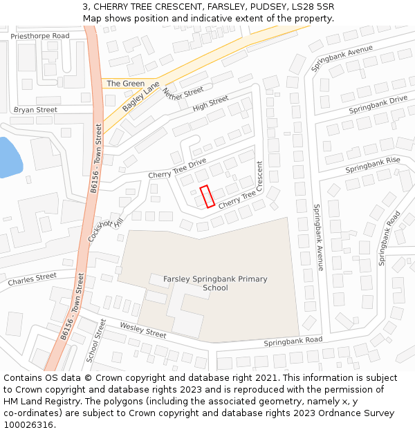 3, CHERRY TREE CRESCENT, FARSLEY, PUDSEY, LS28 5SR: Location map and indicative extent of plot