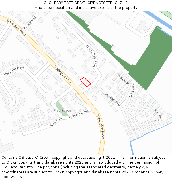 3, CHERRY TREE DRIVE, CIRENCESTER, GL7 1PJ: Location map and indicative extent of plot