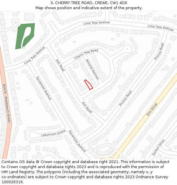 3, CHERRY TREE ROAD, CREWE, CW1 4DX: Location map and indicative extent of plot