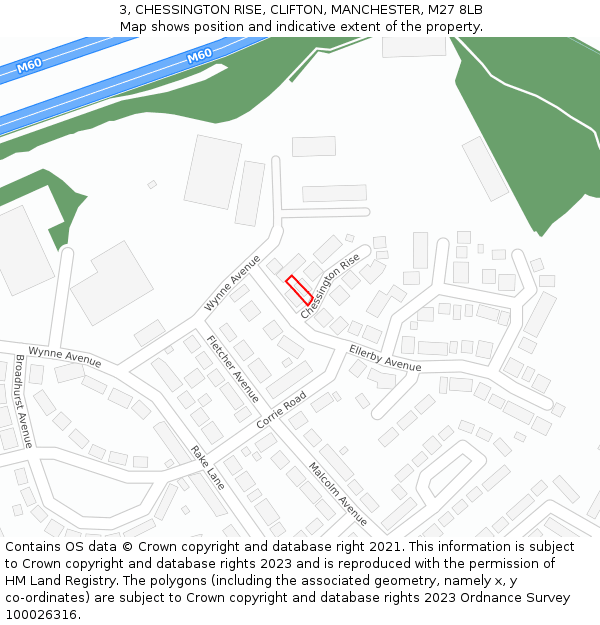 3, CHESSINGTON RISE, CLIFTON, MANCHESTER, M27 8LB: Location map and indicative extent of plot