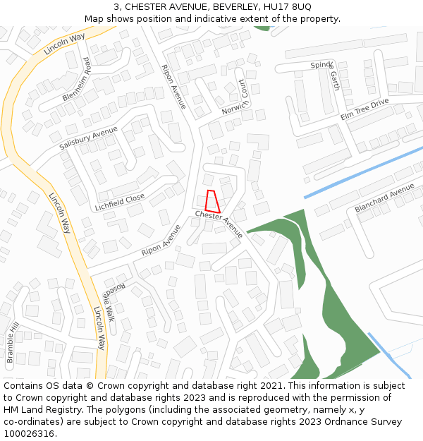 3, CHESTER AVENUE, BEVERLEY, HU17 8UQ: Location map and indicative extent of plot