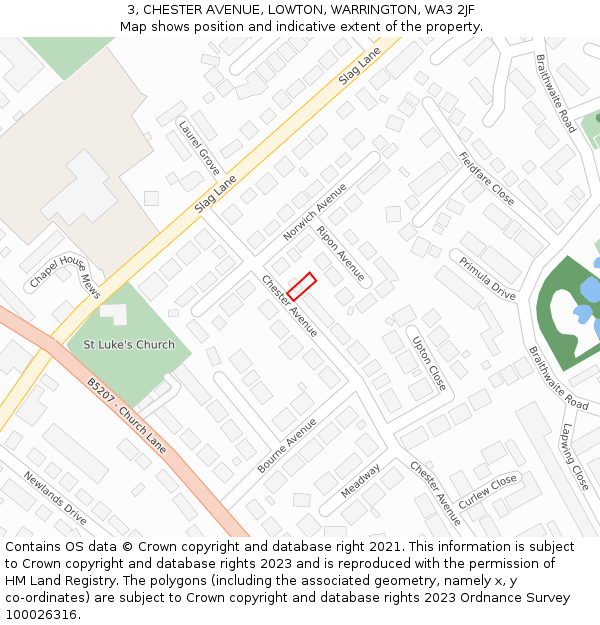 3, CHESTER AVENUE, LOWTON, WARRINGTON, WA3 2JF: Location map and indicative extent of plot