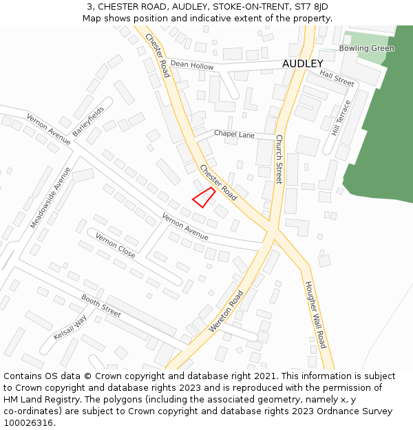 3, CHESTER ROAD, AUDLEY, STOKE-ON-TRENT, ST7 8JD: Location map and indicative extent of plot