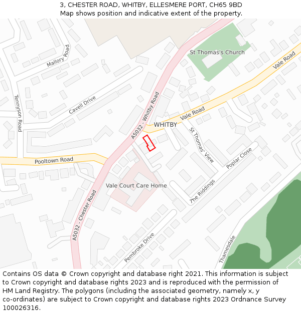 3, CHESTER ROAD, WHITBY, ELLESMERE PORT, CH65 9BD: Location map and indicative extent of plot