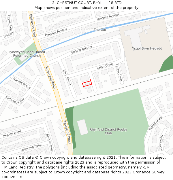 3, CHESTNUT COURT, RHYL, LL18 3TD: Location map and indicative extent of plot