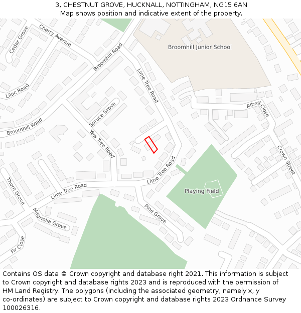 3, CHESTNUT GROVE, HUCKNALL, NOTTINGHAM, NG15 6AN: Location map and indicative extent of plot