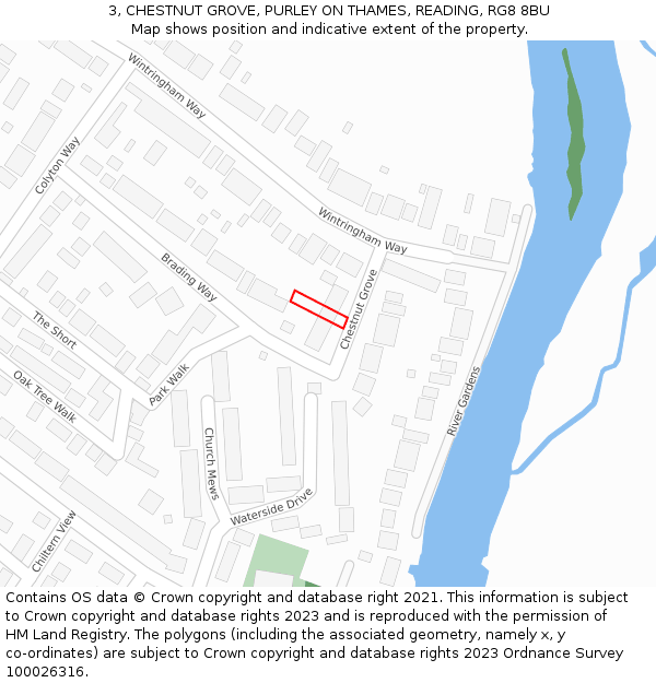 3, CHESTNUT GROVE, PURLEY ON THAMES, READING, RG8 8BU: Location map and indicative extent of plot