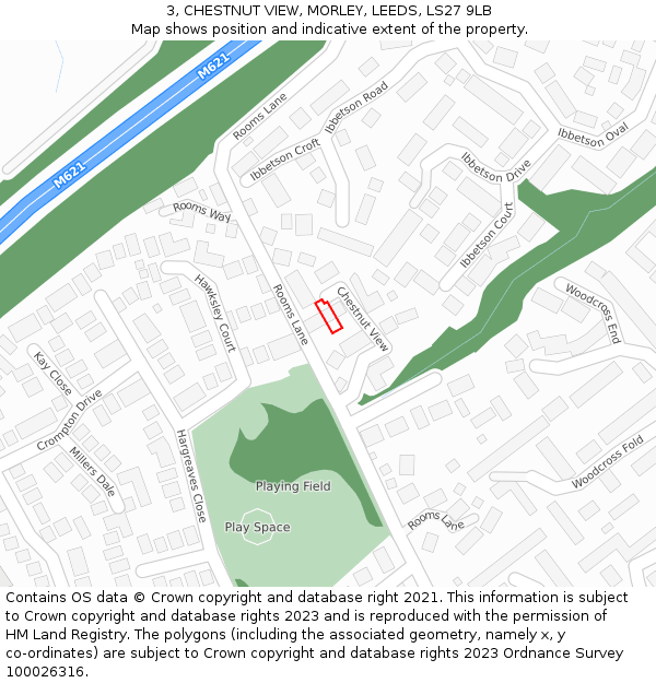 3, CHESTNUT VIEW, MORLEY, LEEDS, LS27 9LB: Location map and indicative extent of plot